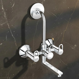 Plantex Pure Brass 2-in-1 Wall Mixer with Brass Wall Flange & Teflon Tape/Mixer Tap for Bathroom/Overhead Shower Provision and Long Bend Pipe/Water Tap/Taps for Bathroom-(Flip, Chrome)