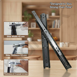 Plantex Drawer Channel/Regular Close Ball Bearing Slider Drawer Channel for Home, Kitchen & Wardrobe/Channel for Drawer (10-Inch,Black) Pair