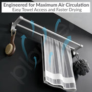 Plantex Dual Towel Rod for Bathroom/Space Aluminium Towel Holder/24 Inch Towel Hanger with Side Hooks/Bathroom Accessories - Pack of 1 (Silver)