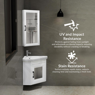 Plantex Unbrekable Wall Mount Vanity Cabinet with Washbasin and Mirror/Corner Basin with Cabinet for Bathroom - (406, White)