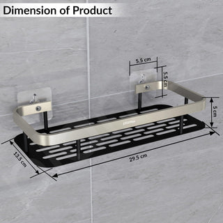 Plantex Self Adhesive Bathroom Shelf for Wall/Stainless Steel Rack with Aluminium Railing & Magic Stickers/Bathroom Organiser - Pack of 3 (12x5 inches, Satin & Black)