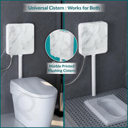 Plantex White Marble Printed Flush Tank for Toilet with 7 LTR Water Capacity/Polypropylene Toilet Flush Tank/Dual Flush Cistern with Air Freshener - Pack of 1