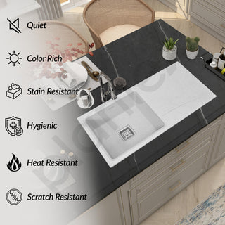 Plantex Quartz Single Bowl Kitchen Sink/Sink for Kitchen with Drain Board/Undermount/Top Mounted (Mosaic Grey-36X18 Inches)