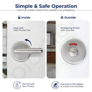 Plantex Bathroom Indicator Lock/Stainless Steel Indicator Deadbolt for Home/Toilet Partition Door Lock/Round Indicator Bolt Bathroom - Pack of 1 (Matt)