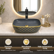 Plantex Table Top Wash Basin For Bathroom/Designer Ceramic Washbasin/Countertop Vessel Sink Basin - Indo-European Collection (EQTT-468, 18 x 13 x 5 Inch)