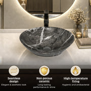 Plantex Ceramic Basin for Bathroom/Table Top Ceramic Basin/Washbasin for Bathroom (BOAT-NS-551-Marble Finish, 16 x 13 x 5.5 Inch)