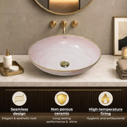 Plantex Wash Basin/Ceramic Table Top Wash Basin/Designer Countertop Basin for Bathroom/Restaurants/Hotel (Pink & Gold - 16.5 x 16.5 x 4 Inch)