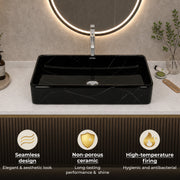 Plantex Ceramic Countertop Basin/Tabletop Washbasin/Bathroom Basin Sink/Marble Washbasin for Kitchen (White Veins, 24 x 13 x 5 Inch)