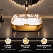 Plantex Ceramic Basin for Bathroom/Table Top Ceramic Wash Basin/Washbasin for Bathroom (14 x 10 x 5 Inch)