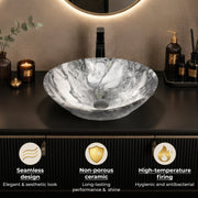 Plantex Ceramic Basin for Bathroom/Table Top Ceramic Basin/Washbasin for Bathroom - (BOAT-NS-552-Marble Finish, 16 x 13 x 5.5 Inch)