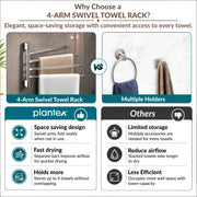 Plantex Stainless Steel 4-Arm Bathroom Swing Hanger Towel Rack/Towel Holder for Bathroom/Towel Stand/Bathroom Accessories
