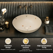 Plantex Wash Basin/Ceramic Table Top Wash Basin/Designer Countertop Basin for Bathroom/Restaurants/Hotel (Khakhi - 16 x 16 x 5 Inch)
