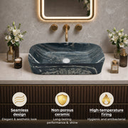 Plantex Tabletop Basin for Bathroom/Ceramic Marble Wash Basin/Rectangle Countertop Hand Washbasin for Home/Office (21.5x14x5 Inch - Marble Finish)