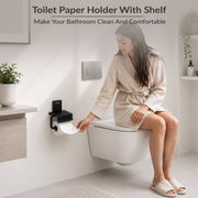 Plantex 304 Grade Stainless Steel Bathroom Toilet Paper Holder with Mobile Stand/Toilet Tissue Holder/Bathroom Accessories (Crystal, Black)