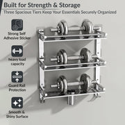 Plantex 3 Tier Bathroom Organizer/Stainless Steel Bathroom Accessories Set with Soap Dish and Brush Slots/Hooks/Tumbler Holder