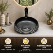 Plantex Ceramic Table Top Washbasin/Designer Round Wash Basin/Countertop Bathroom Basin/Sink for Bathroom(15 x 15 x 5.5 Inch)