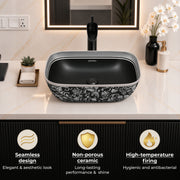 Plantex Wash Basin for Bathroom/Ceramic Table Top Washbasin/Countertop Vessel Sink Basin - Indo-European Collection (EQTT-521,18 x13x 5 Inch)
