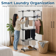 Plantex Stainless Steel Cloth Stand/Foldable Cloth Stand for Balcony/Stand for Cloth Drying with 4 Hangers (Chrome & Gray) Aeronest Jumbo