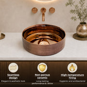Plantex Ceramic Round Wash Basin/Designer Table Top Washbasin/Countertop Wash Basin for bathroom/Home/Office (Rose Gold-14x14x5 Inch)
