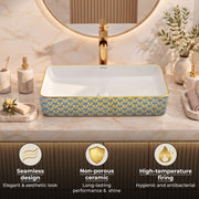 Plantex Table Top Wash Basin For Bathroom/Designer Ceramic Basin/Countertop Vessel Sink Basin - Indo-European Collection (24 x 14 x 5 Inch)