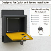 Plantex Heavy Duty GI Steel Letter Box/Suggestion Box/Wall Mount Mail with Magazine Holder/News Paper Holder Box for Home/Office/Hotel - (Yellow & Black)