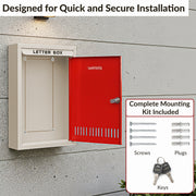 Plantex Letter Box for Home/GI Steel Mail Box/Suggestion Box for Office/Complaint Box for Hote/Post Box for Home Gate & with Secure Lock - (Red & Ivory) - Big Size Wall Mounted