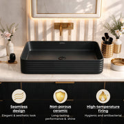 Plantex Wash Basin for Bathroom/Ceramic Basin/Rectangle Table Top Basin/Wash Basin for Home/Restaurant (Charcoal Black - 26 x 15 x 5 Inch)