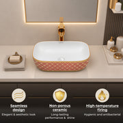 Plantex Ceramic Washbasin for Bathroom/Table Top Wash Basin/Countertop Vessel Sink Basin - Indo-European Collection - (NC-104,18 x 13 x 5 Inch)