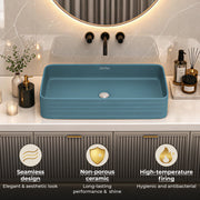 Plantex Ceramic Designer Washbasin for Bathroom/Countertop Bathroom Basin/Rectangle Tabletop Wash Basin for Restaurant/Hotel (Harmony Blue - 26 x 15 x 5 Inch)