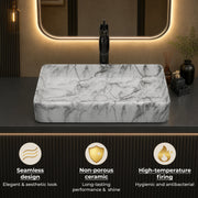 Plantex Table Top Marble Finish Basin/Ceramic Washbasin for Bathroom/Countertop Wash Basin for Home/hotel/Restaurant (24 x 13 x 5 Inch)