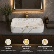 Plantex Wash Basin for Bathroom/Ceramic Tabletop WashBasin/Sink/Basin for Bathroom/Restaurant, Hotel (Marble Finish, 24 x 13 x 5 Inch)