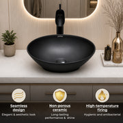 Plantex Ceramic Wash Basin for Bathroom/Table Top Ceramic Basin/Washbasin for Bathroom - (BOAT-NS-BLACK-Marble Finish,16 x 13 x 5.5 Inch)