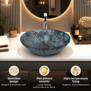 Plantex Ceramic Basin for Bathroom/Table Top Ceramic Basin/Washbasin for Bathroom - (BOAT-NS-553-Marble Finish, 16 x 13 x 5.5 Inch)