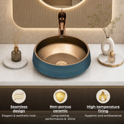 Plantex Ceramic Round Washbasin for Bathroom/Designer Tabletop Wah Basin/Counter Top Basin/Vessel Sink for Hotel/Restaurant/Living Room(NC-642,16 x 16 x 6.5 Inch)