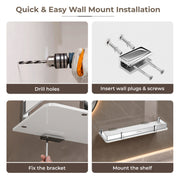Plantex Wall Shelf for Bathroom Storage/Acrylic Washroom Shelf Organizer with Stainless Steel Railings/Bathroom Accessories (White, 15x6 inches)