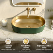 Plantex Designer Wash Basin for Bathroom/Ceramic Table Top Washbasin/Countertop Vessel Sink Basin - (Green Gold, 22 x 13 x 6 Inch)