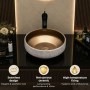 Plantex Ceramic Table Top Wash Basin for Bathroom/Countertop Vessel Sink Basin/Round Washbasin - Indo-European Collection  (16 x 16 x 6.5 Inch)