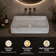 Plantex Tabletop Wash Basin/Bathroom Sink/Wash Basin Over Counter/Designer Ceramic Wash Basin for Bathroom (Marble Finish, 24 x 13 x 5 Inch)