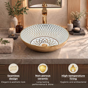 Plantex Table Top Wash Basin For Bathroom/Designer Ceramic Basin/Countertop Vessel Sink Basin - Indo-European Collection (NC-664, 16 x 16 x 5 Inch)