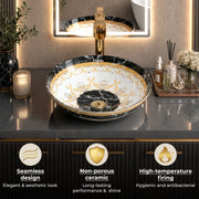 Plantex Ceramic Round Wash Basin for Bathroom/Designer Table Top Basin/Countertop Vessel Sink for Restaurant/Hotel - (15.5x15.5x4.5 Inch)