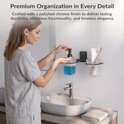 Plantex 304 Grade Stainless Steel Liquid Dispenser with Tumbler Holder/Toothbrush Holder/Shampoo Dispenser for Washbasin/Kitchen/Bathroom Accessories - Pack of 1 (Crystal, Black)
