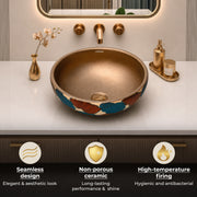 Plantex Ceramic Countertop Wash Basin/Basin for Bathroom/Designer Basin for Home/Office/Restaurant (Bronze - 16.5 x 16.5 x 6 Inch)
