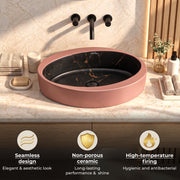 Plantex Ceramic Basin/Designer Washbasin for Bathroom/Oval Tabletop Wash Basin/Countertop Vessel Sink for Home/Office (Matt Brown & Black - 24 x 14 x 10 Inch)