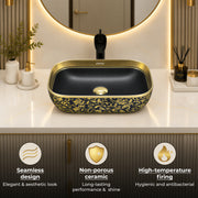 Plantex Designer Ceramic Basin/Table Top Wash Basin for Bathroom/Countertop Vessel Sink - Indo-European Collection (EQTT-466, 18 x 13 x 5.5)