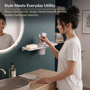 Plantex Double Soap Dish with Tumbler Holder/Acrylic Soap Stand with Tumbler for Bathroom/Soap Holder/Bathroom Accessories - Pack of 1 (VIG-119, Grey)