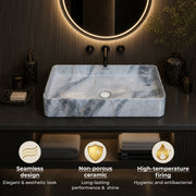 Plantex Ceramic Table Top Wash basin For Bathroom/Hand Wash Sink/Rectangle Countertop Washbasin For Home/Office/Hotel - (Marble White)