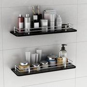 Plantex Premium Black Glass Shelf for Bathroom/Kitchen/Living Room - Bathroom Accessories (Polished, 18x6 Inches) - Pack of 2