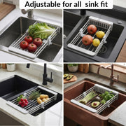 Plantex Sink Strainer Basket/Stainless Steel & ABS Plastic Vegetable Washing Sink Strainer/Kitchen Storage Rack Stand- Pack of 1 (White)
