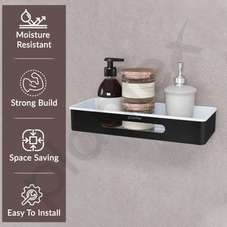 Plantex Stainless Steel & ABS Bathroom Shelf for Wall/Kitchen Shelf and Rack/Bathroom Accessories - (Black, 14X5 Inches)
