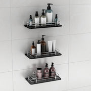 Plantex Heavy Duty Black Glass Shelf for Bathroom/Kitchen Wall Shelf/Living Room Glass Shelf, Polished (12x6 Inches - Pack of 3)